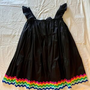 Crown & Ivy Black Tiered Mini Sundress Sz XXL Rainbow Ric Rac Ruffle Spring